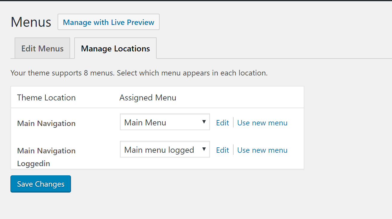 manage menu location